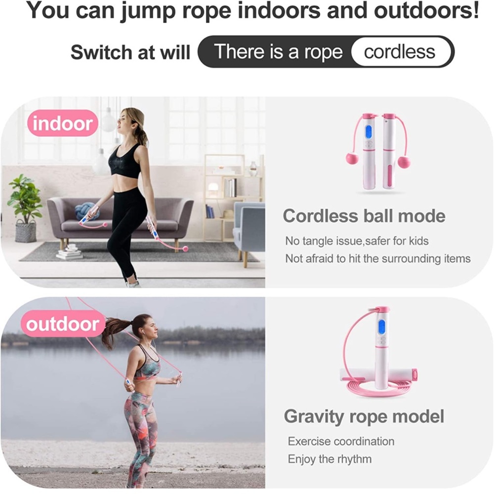Digital Jump Rope with Calorie Counter, Adjustable (Pink) - Picture 5 of 6